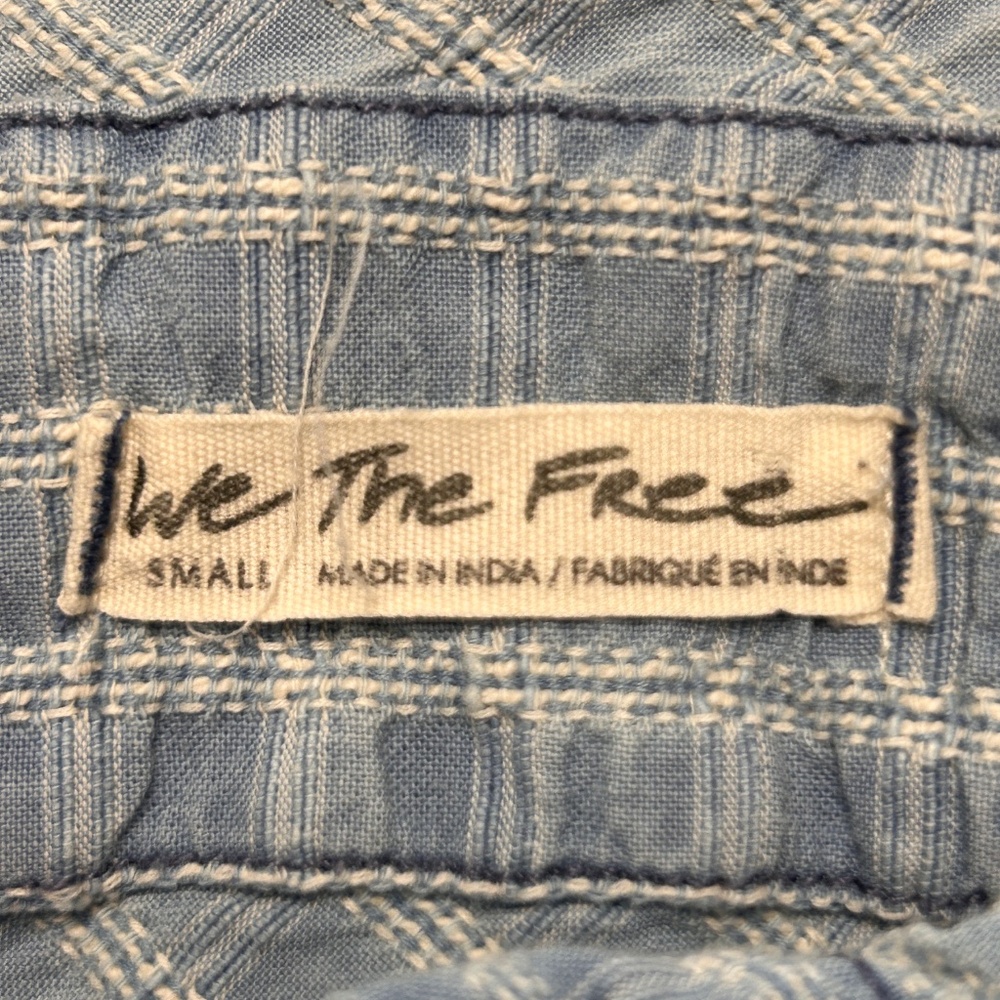 Free People Glacier Bay Printed Checked Distressed Blue Denim Tunic‎ Small Boho - Picture 3 of 11
